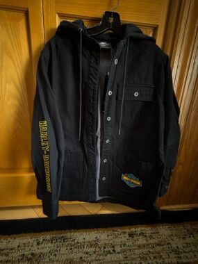 Harley-Davidson Black Hooded Field Jacket with Yellow Logo Accents